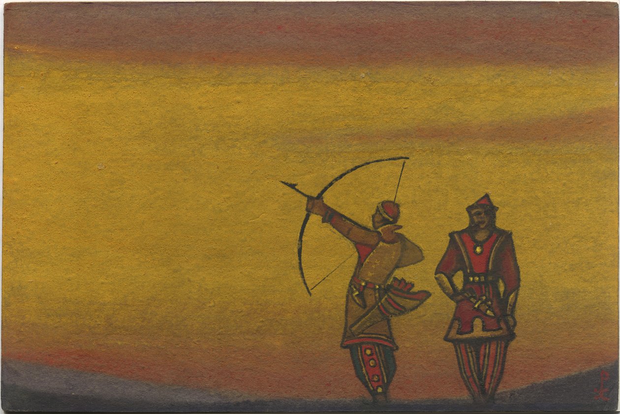 Polovtsians, en med sløyfe, kostymedesign for "Polovtsian Dances" fra Borodins opera "Prince Igor", 1943 av Nicholas Roerich