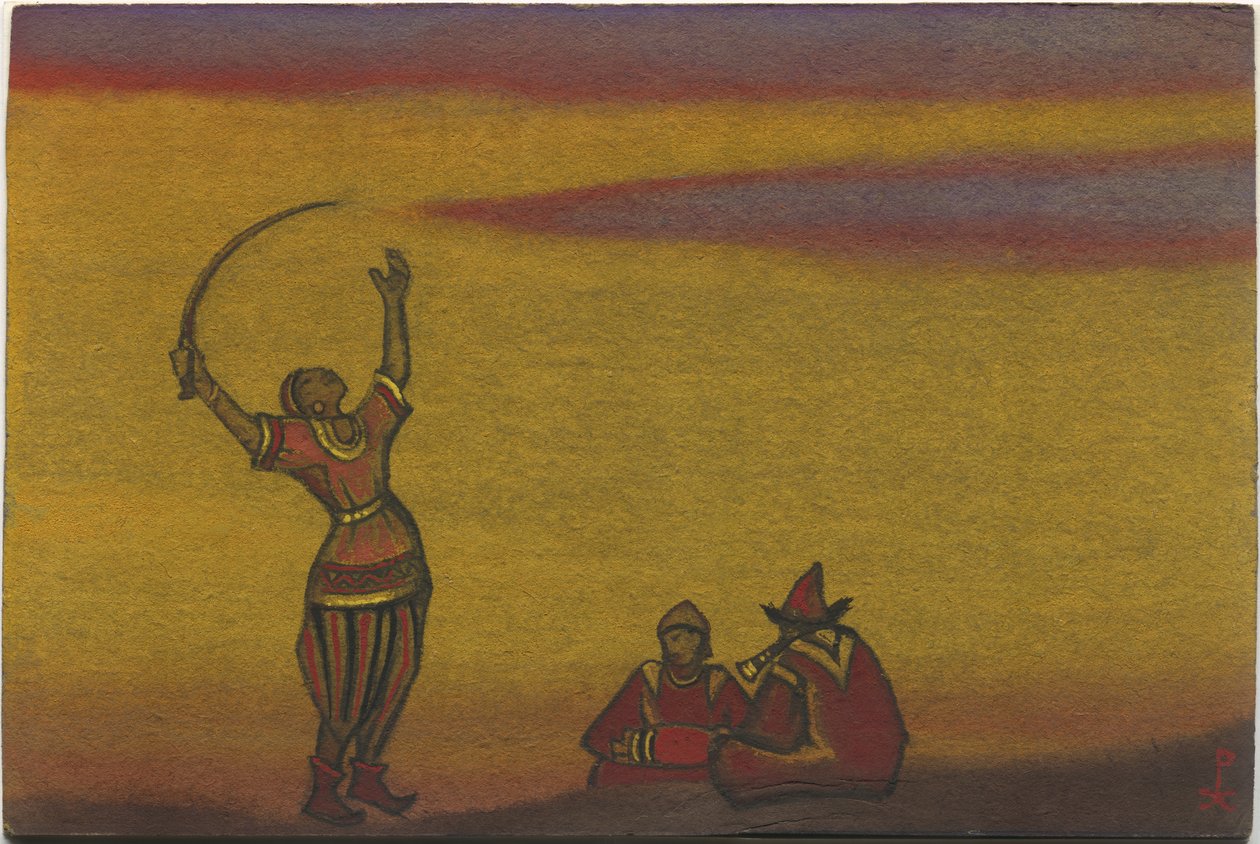 Polovtsians, en med en scimitar, kostymedesign for "Polovtsian Dances" fra Borodins opera "Prince Igor", 1943 av Nicholas Roerich
