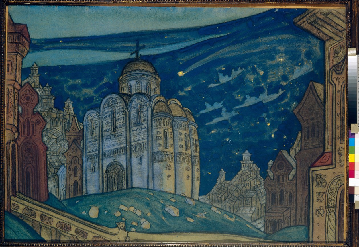 Du kan Dekor for operaen "Prins Igor" av Alexander Borodin (Borodin) (1833-1887). Verk av Nicolas (Nicholas) Roerich (1874-1947), gouache og tempera på papir av Nicholas Roerich