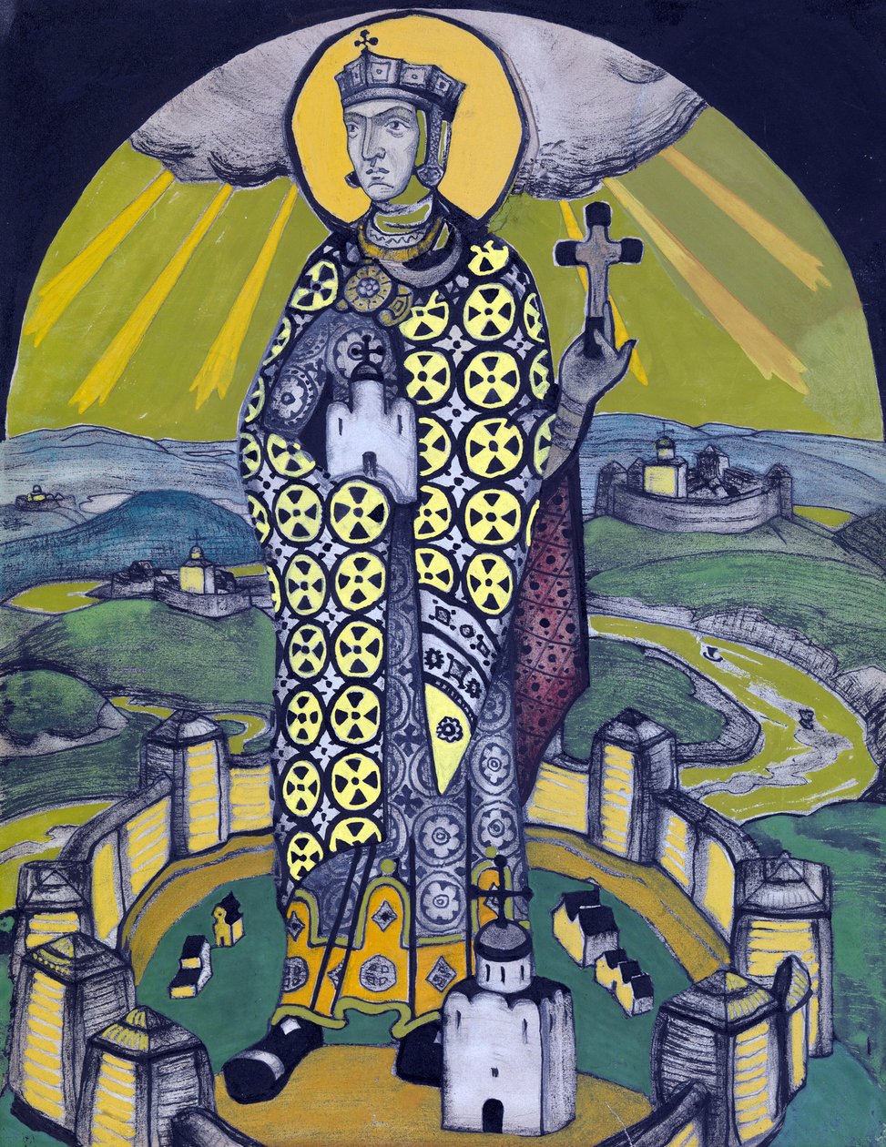 Saint Olga, prinsesse av Kiev (collage og tempera på papir) av Nicholas Roerich