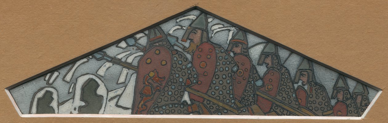 Skisse for den trekantede dekorasjonen av majolikafrisen "Northern Life", 1905 av Nicholas Roerich