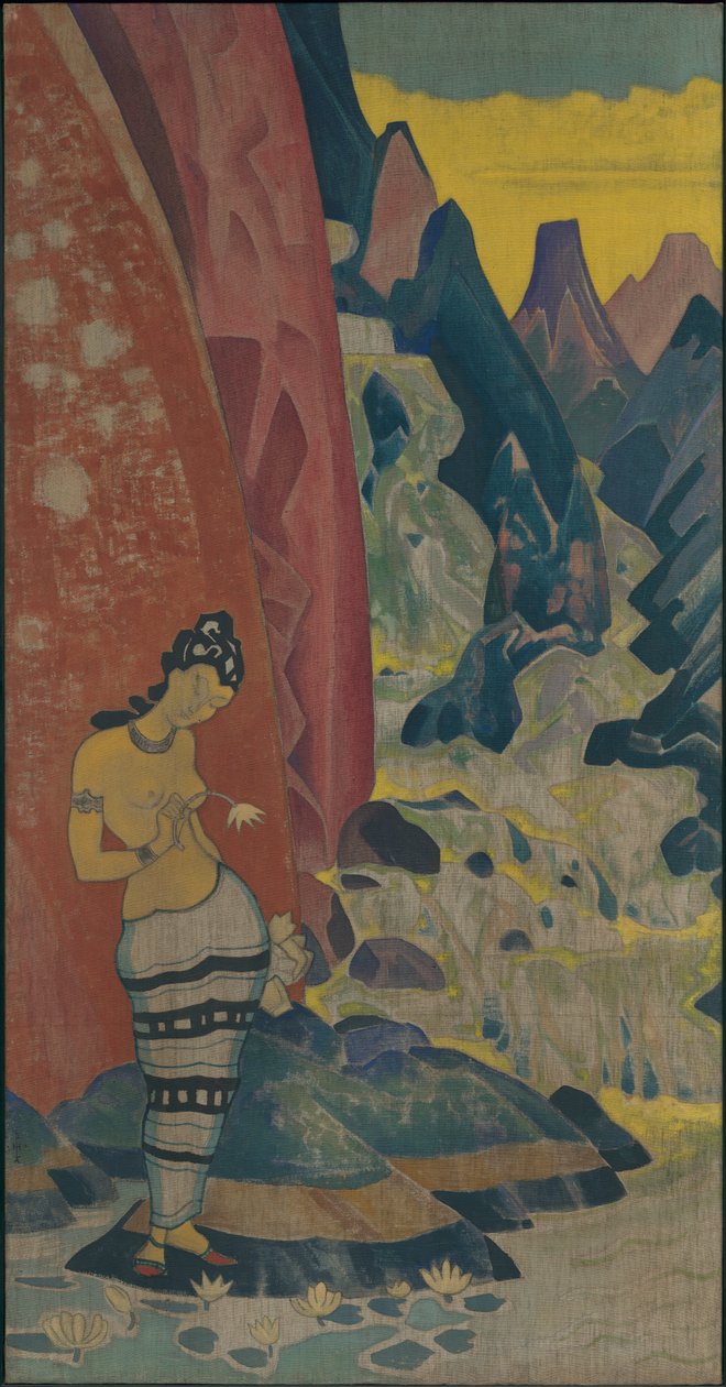 Song of the Waterfall, dekorativt panel, "Dreams of Wisdom"-serien, 1920 av Nicholas Roerich