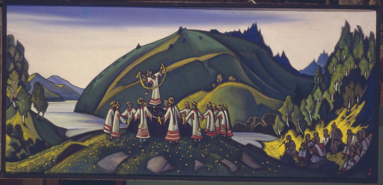 Scenedesign for balletten The Rite of Spring Le Sacre du Printemps av I. Stravinsky, 1945 av Nikolai Konstantinowitsch Roerich