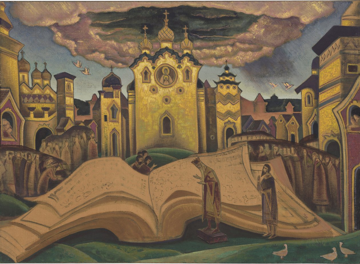 The Golubinaya Kniga (The Book of the Dove, le livre de la colombe) av Roerich, Nicholas (1874-1947). Tempera på lerret, størrelse: 73,5x101,5 av Nicholas Roerich