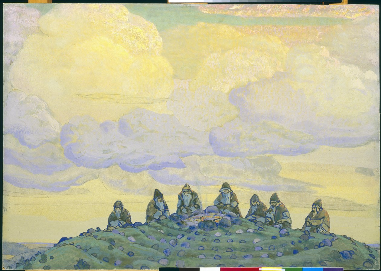 The Great Sacrifice: dekor for balletten "The Rite of Spring" av Igor Stravinsky, 1910 av Nicholas Roerich