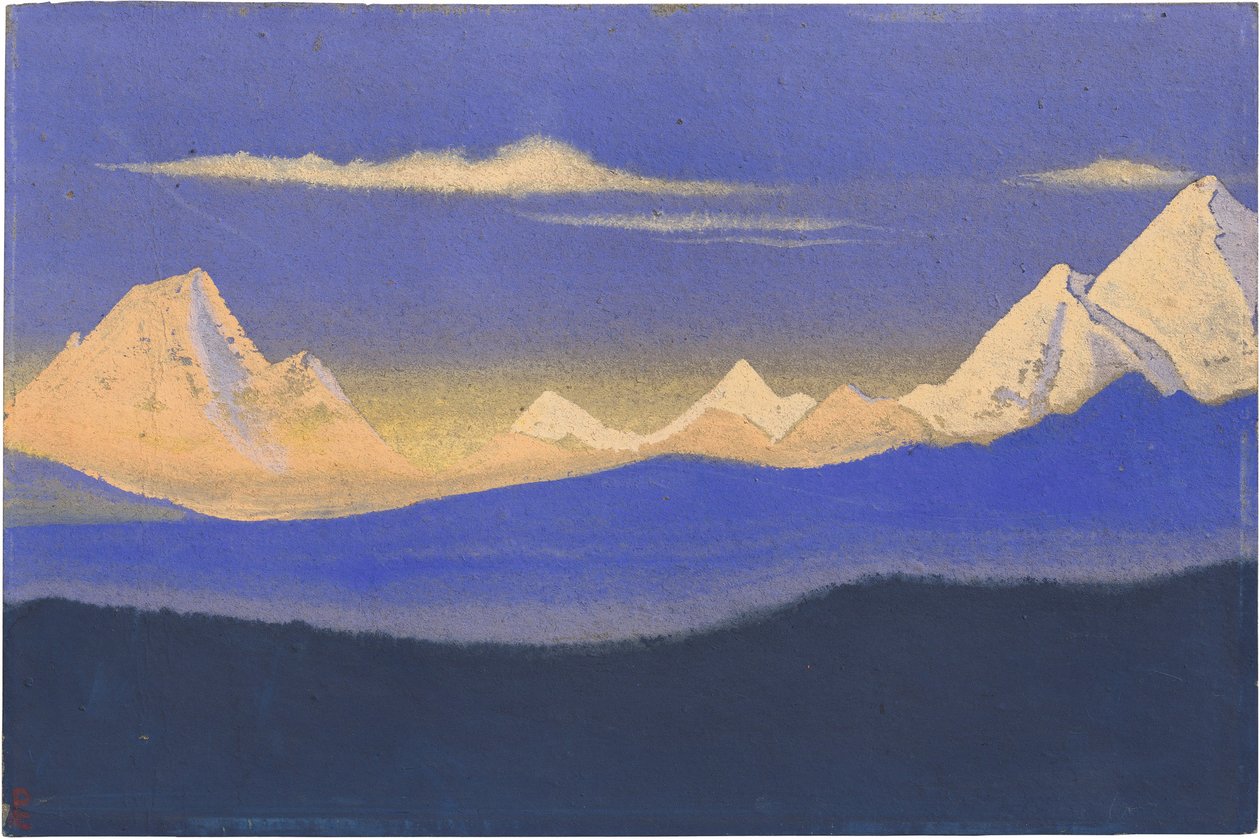 Himalaya av Roerich, Nicholas (1874-1947). Tempera på papp, størrelse: 30,5x45,7 av Nicholas Roerich