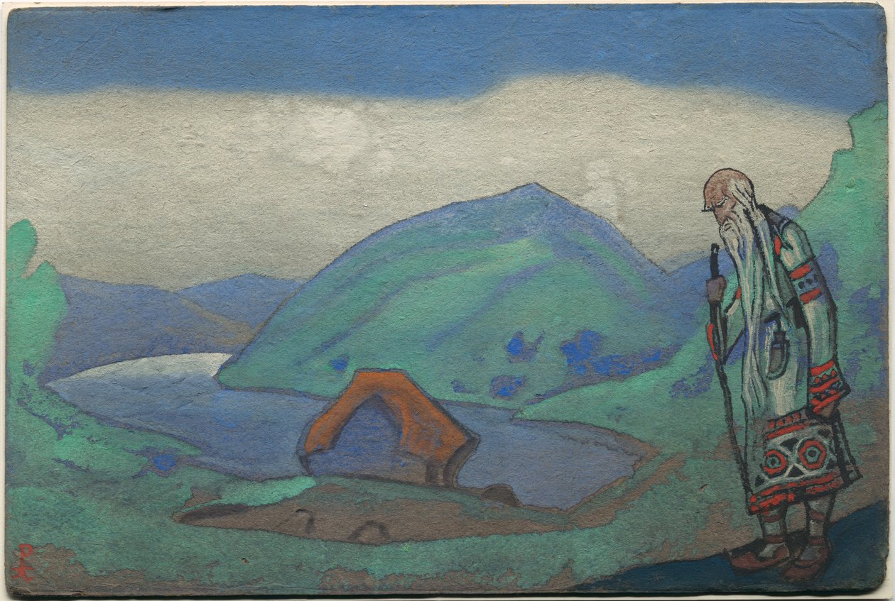 The Sage, scenografi og kostymedesign for Stravinskys ballett "Le Sacre du Printemps", 1944 av Nicholas Roerich