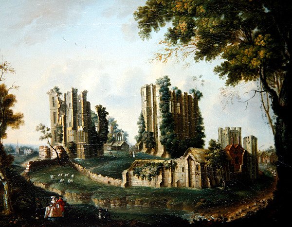En omfattende utsikt over Kenilworth Castle (olje på lerret) av Nicholas Thomas (attr. to) Dall