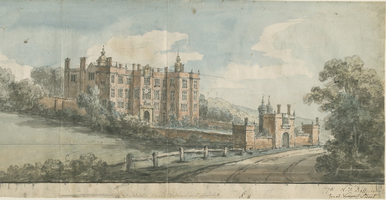 Beaudesert Hall and Park: vannfargemaleri, 1770 av Nicholas Thomas Dall