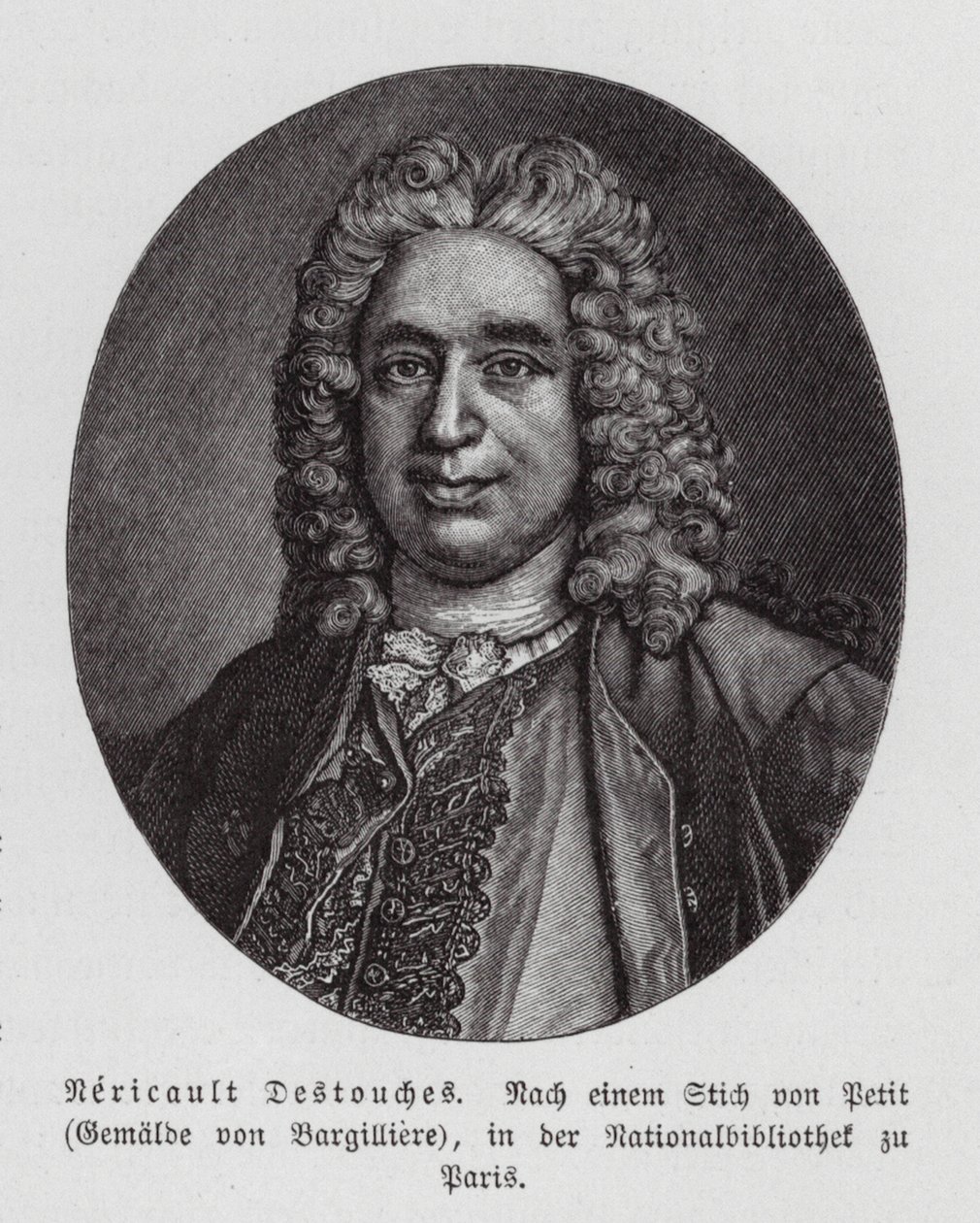Philippe Nericault Destouches , fransk dramatiker (gravering) av Nicholas de (after) Largilliere