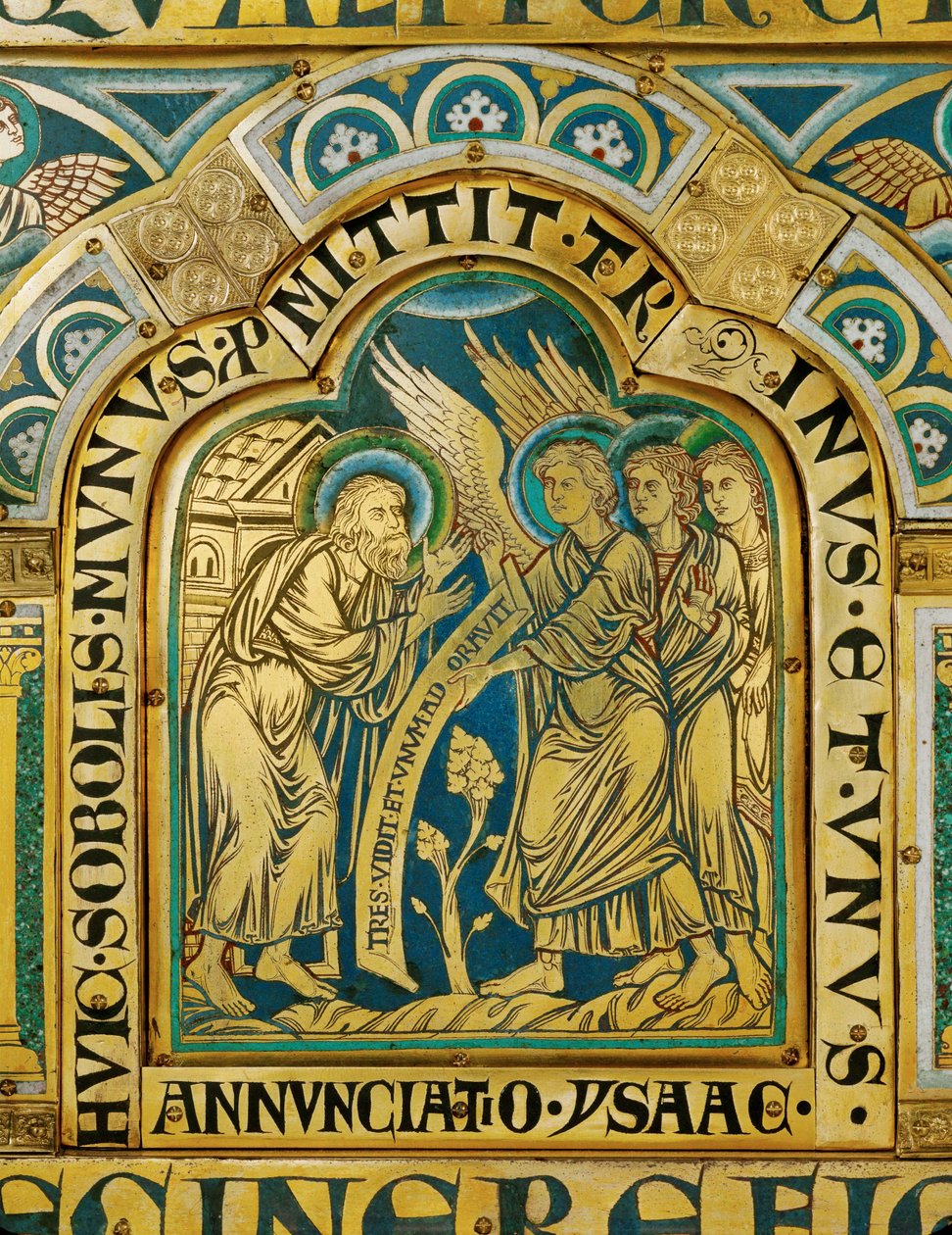 De tre englene besøker Abraham … av Nicholas of Verdun