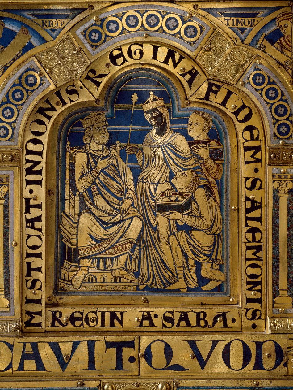 Verdun-alteret laget i gull og emalje av Nicholas av Verdun (ca.1130/50-1205): scener fra Det gamle og nye testamente: detalj som representerer dronningen av Saba som bringer gaver til kong Salomo. Klosterneuburg Wien, Østerrike fra 1100-tallet - Verdun-al av Nicholas of Verdun