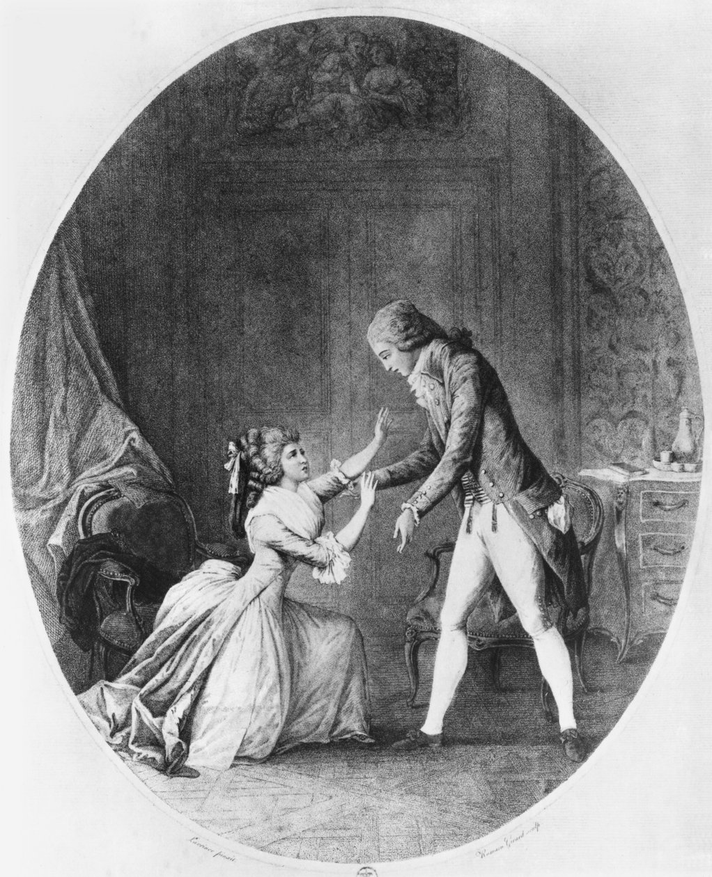 Valmont seducing Madame de Tourvel, illustration from 