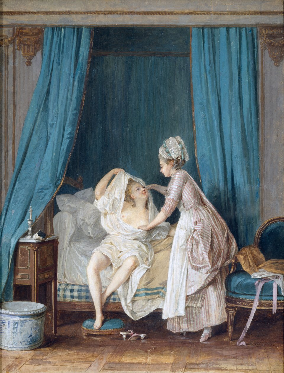 Lady Getting Out of Seng, 1776 av Niclas II Lafrensen