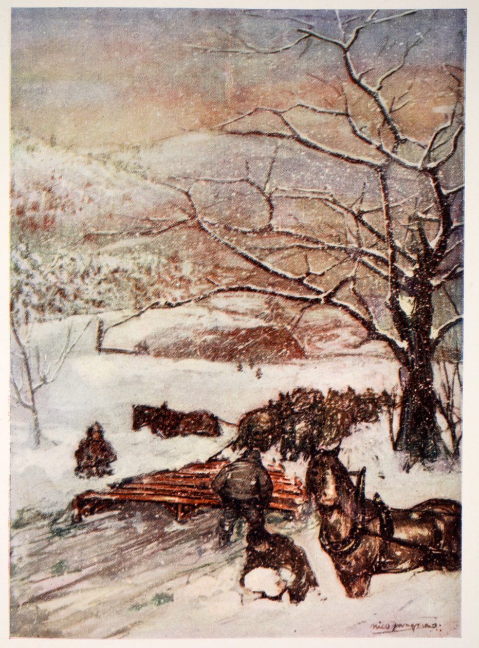 Snøplog trukket av åtte eller ti hester, 1905 av Nico Jungman
