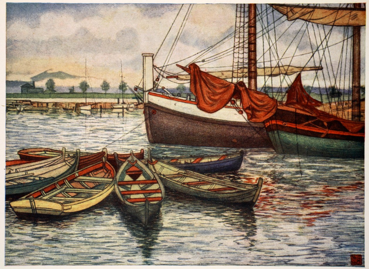 Trondheim: Gamle båter, 1905 av Nico Jungman