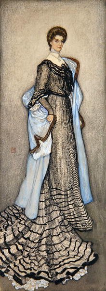 An Elegant Lady (penn, svart blekk, akvarell og kroppsfarge på papir lagt på lerret) av Nico Jungman