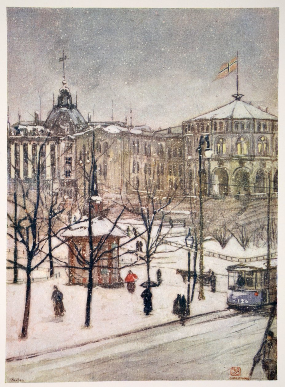 Stortingets hus (Strorthing), Christiania, 1905 av Nico Jungman