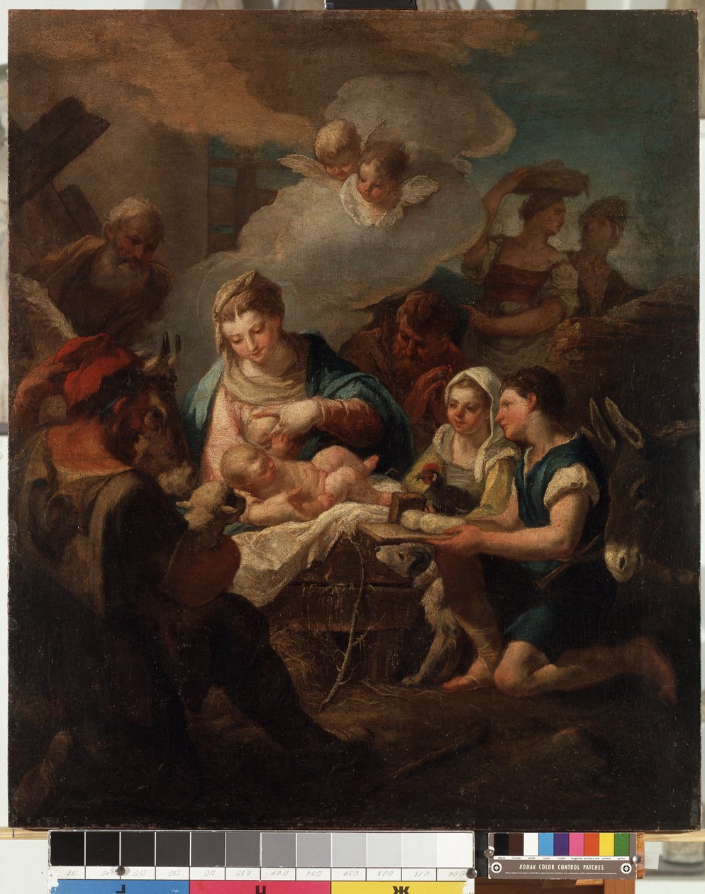 ""Tilbedelse av Kristusbarnet"" (Tilbedelsen av Kristusbarnet) Maleri av Nicola Grassi (1682-1748) Mikalojus Konstantinas Ciurlionis Museum of Fine Arts fra 1700-tallet, Kaunas, Litauen av Nicolò Grassi