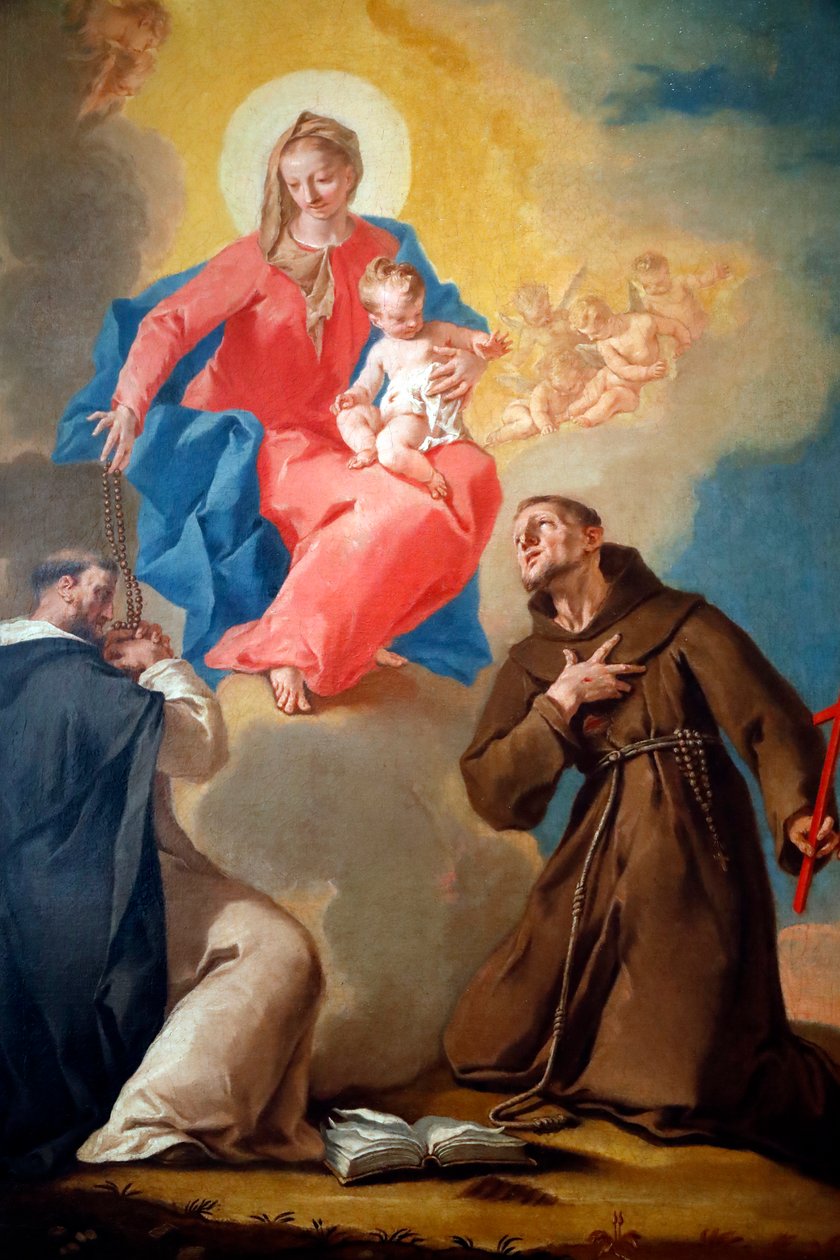 Nasjonalgalleriet. Vår frue av rosenkransen med St Dominic og St Francis d