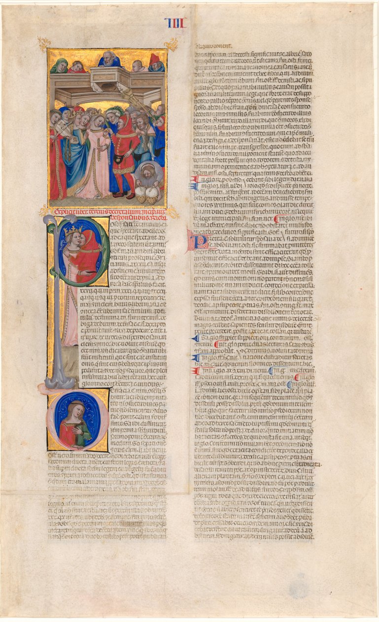Ekteskapet; the Kiss of the Bride (initial P); bruden forlatt (innledende D) av Nicolò da Bologna