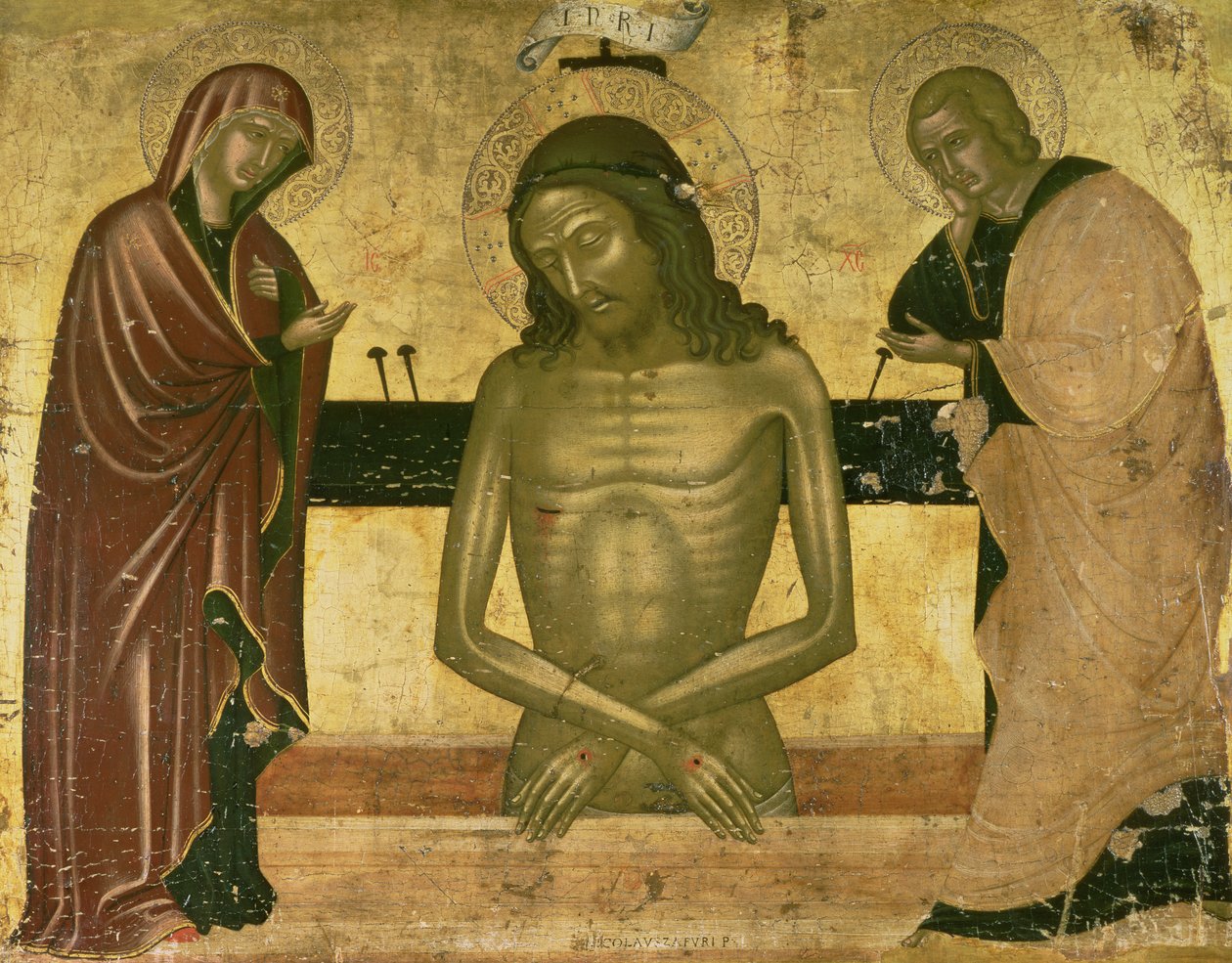 Kristi lidelse med jomfruen og døperen Johannes c.1489-93 (panel) av Nicola Zafuri