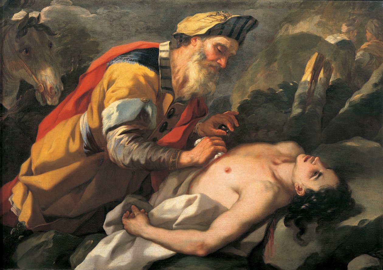 Den barmhjertige samaritan, ca 1705. av Nicola Malinconico