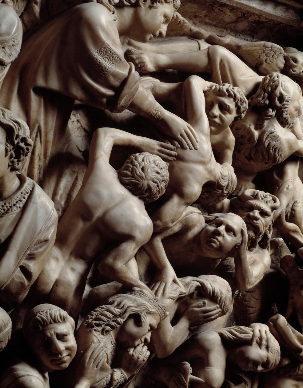 Gotisk kunst: Siste dom, Damned in hell, Detalj av relieffer av Preikestolen av Nicola Pisano