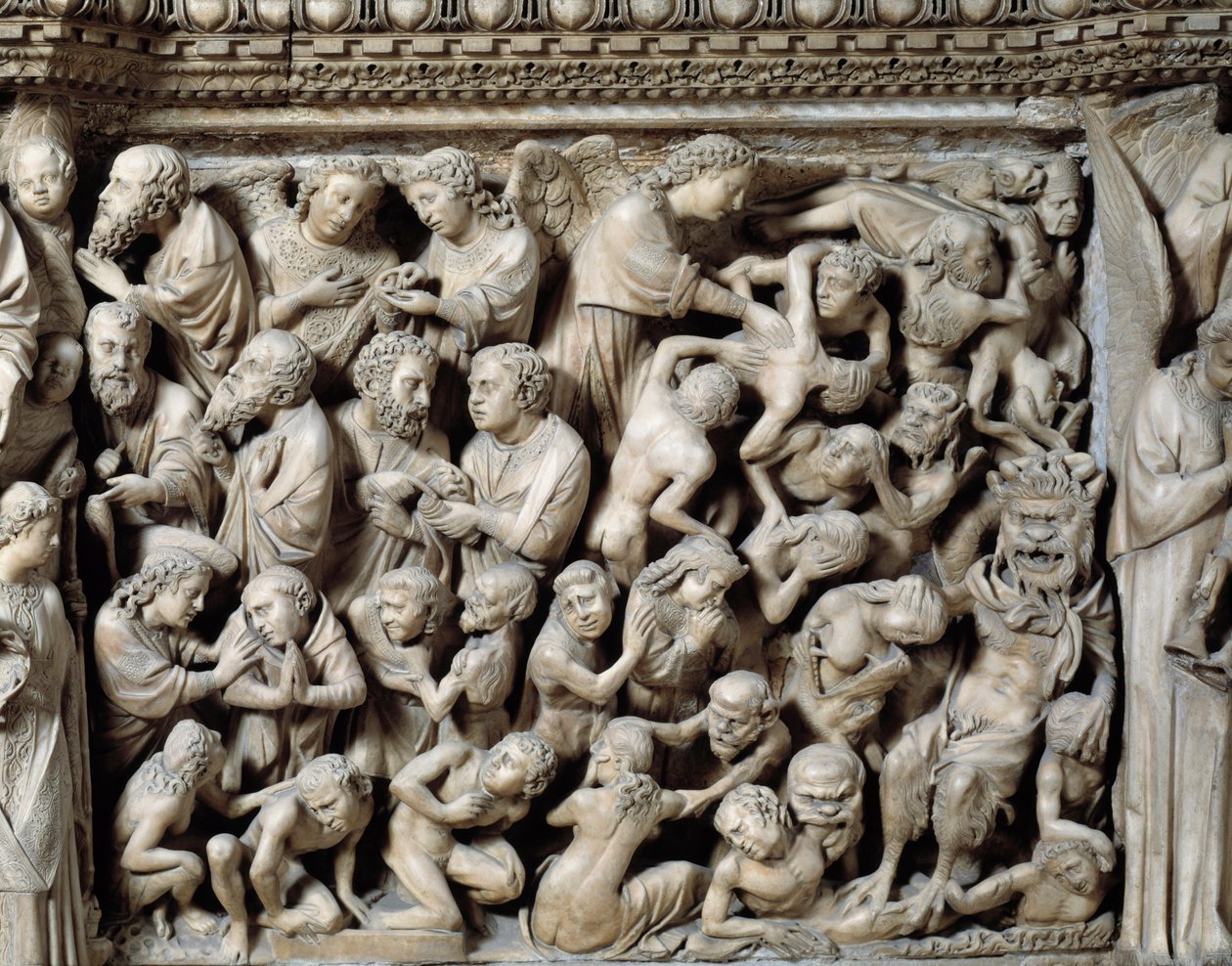 Gotisk kunst: Siste dom, Damned in hell, detalj av relieffer av Preikestolen av Nicola Pisano