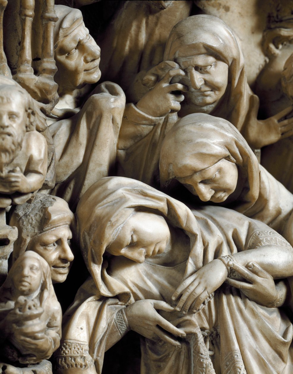 Gotisk kunst: "" The Crucifixion"" Relieffdetalj av marmorprekestolen av Nicola Pisano (1215/20-1278/84) (detalj fra Prekestolen) 1266-1268 - Cathedrale Notre-Dame-de-l