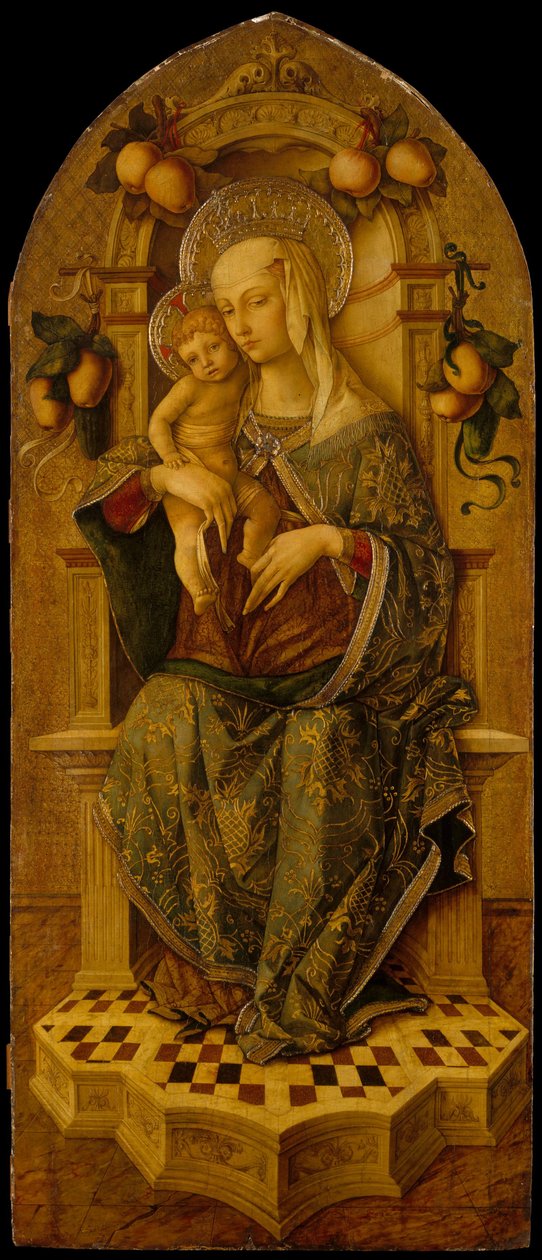 Madonna and Child Enthroned, ca. 1475-90 (tempera på tre, gullslipt) av Nicola de Maestro Antonio