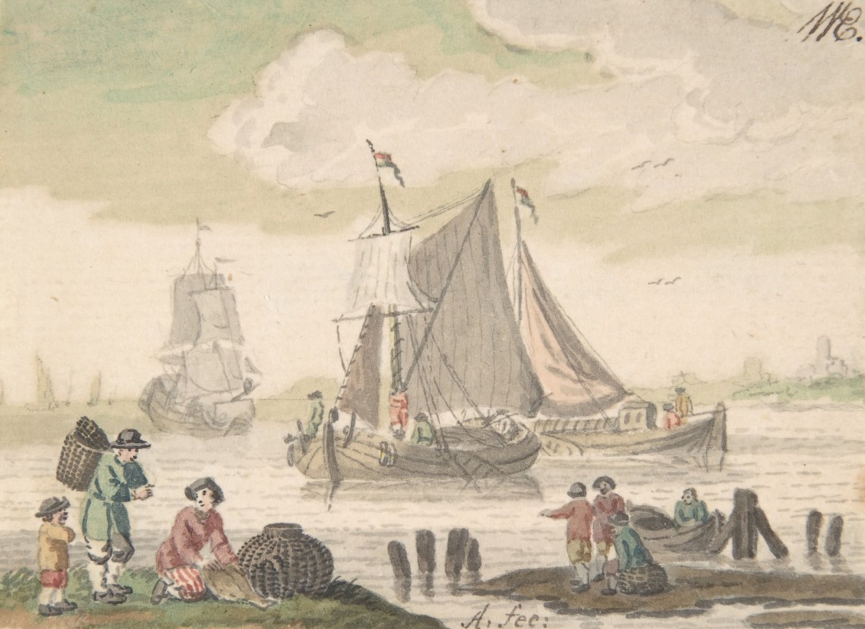 Havlandskap med seks figurer i forgrunnen, 1733-93. av Nicolaas Aartman