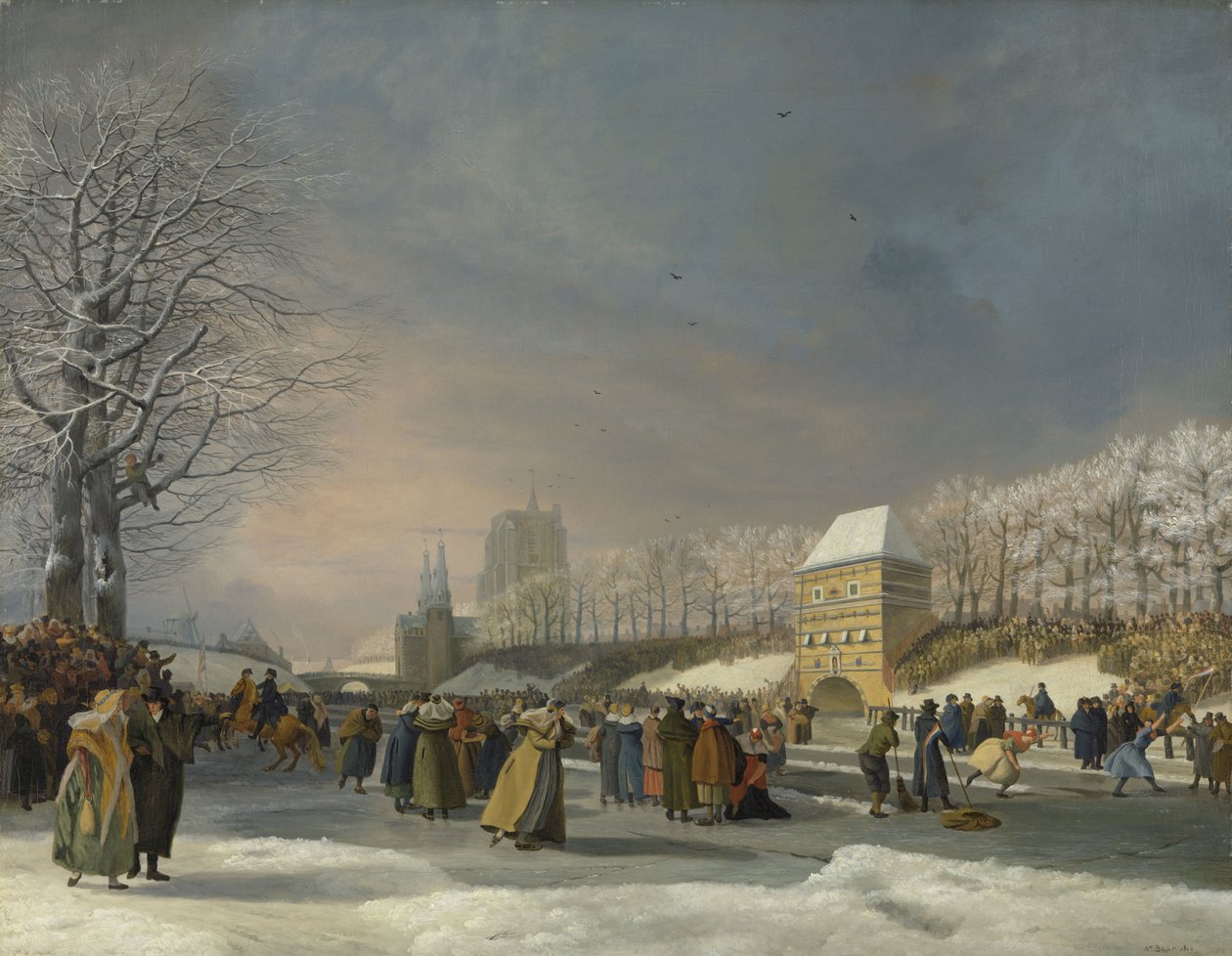 Skøytekonkurranse for kvinner på Stadsgracht i Leeuwarden, 21. januar 1809 Skøytekonkurranse på Stadsgracht i Leeuwarden 21. januar 1809 av Nicolaas Baur (signed by artist)