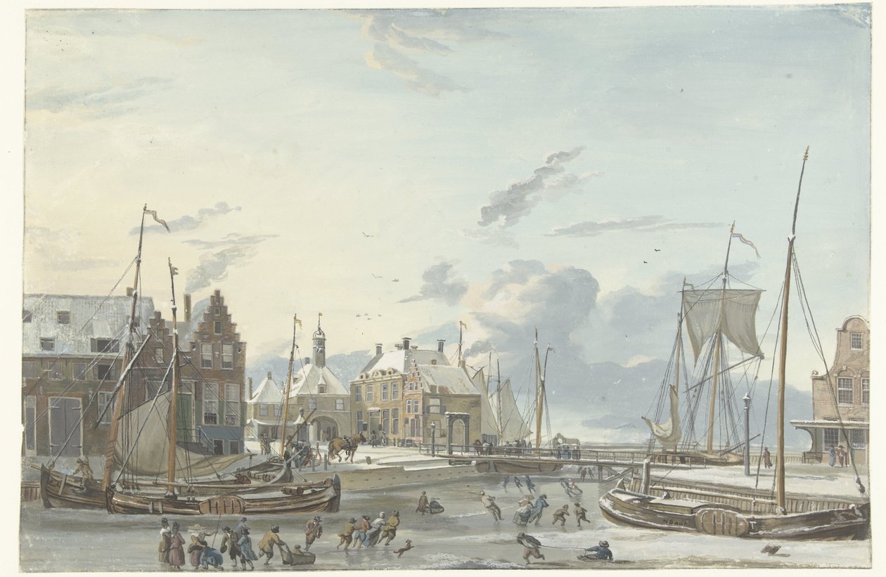 Vinterutsikt i Harlingen av Nicolaas Baur