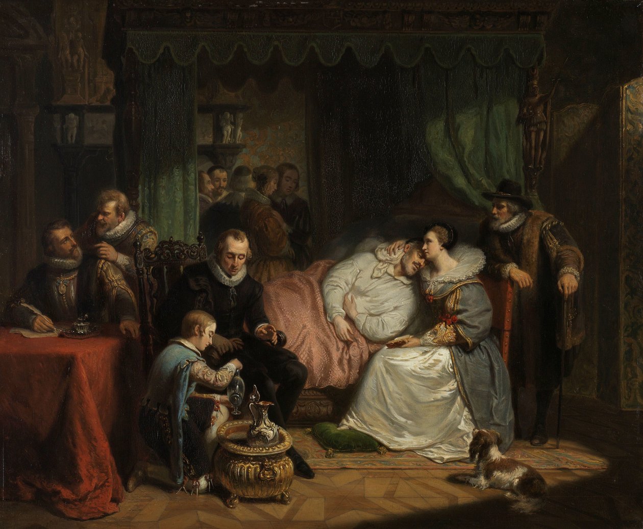 Prins William I ble pleiet av sin kone Charlotte de Bourbon etter det abortive forsøket på livet hans av Jean Jaurequi i Antwerpen i 1582 av Nicolaas Pieneman
