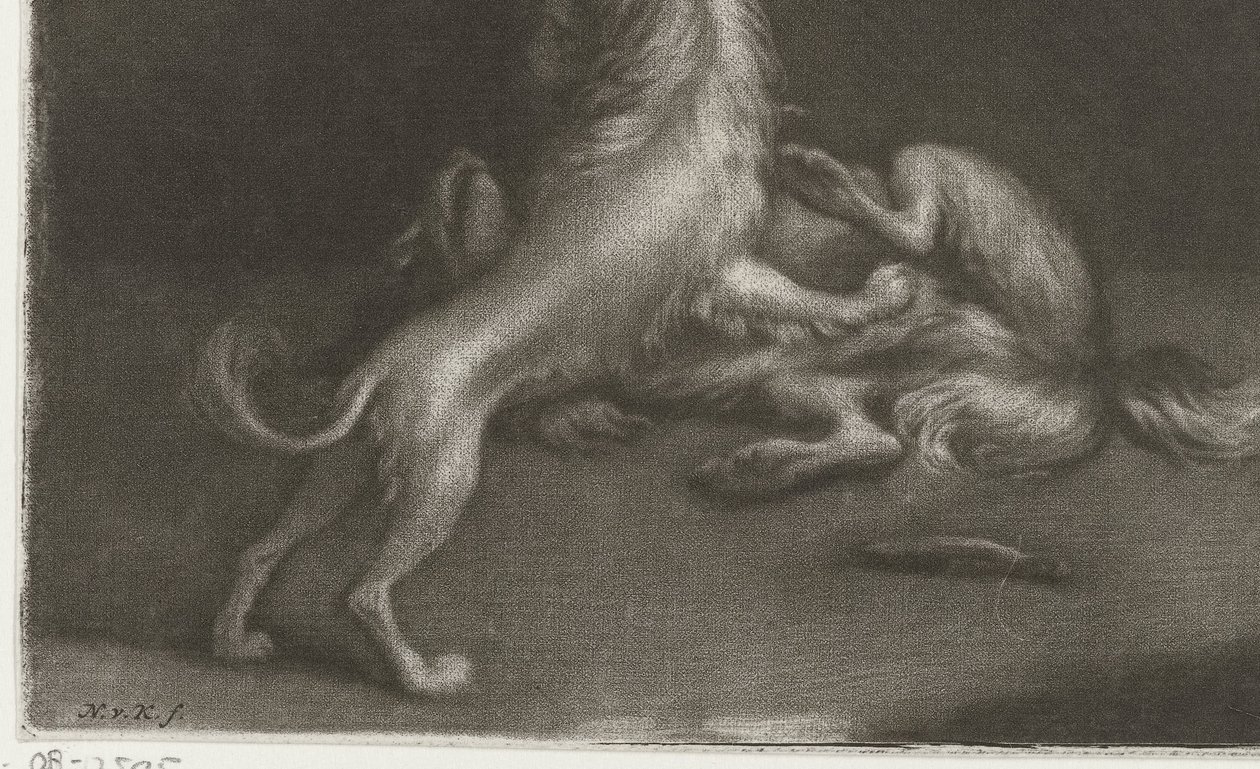 To lekende hunder av Nicolaas Verkolje
