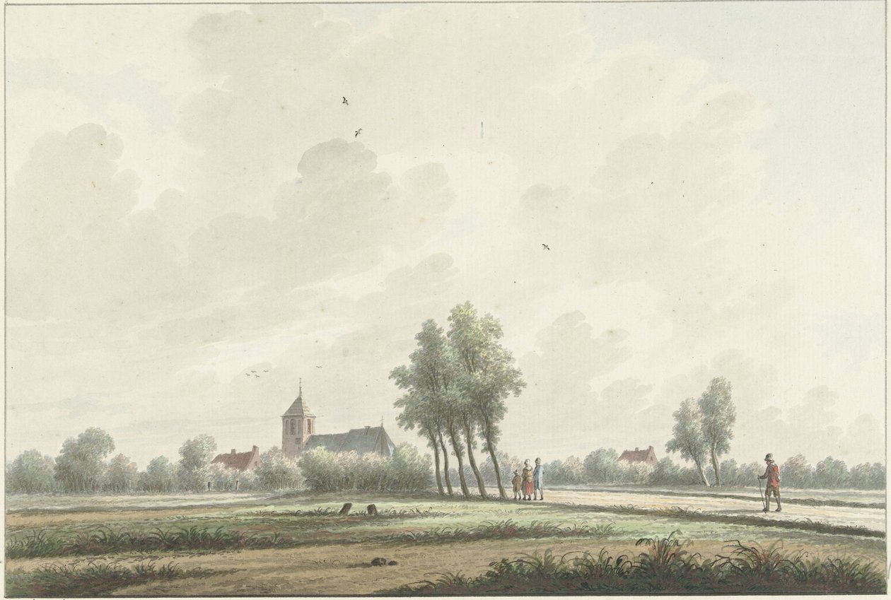 Et landskap med en kirke i horisonten av Nicolaas Wicart
