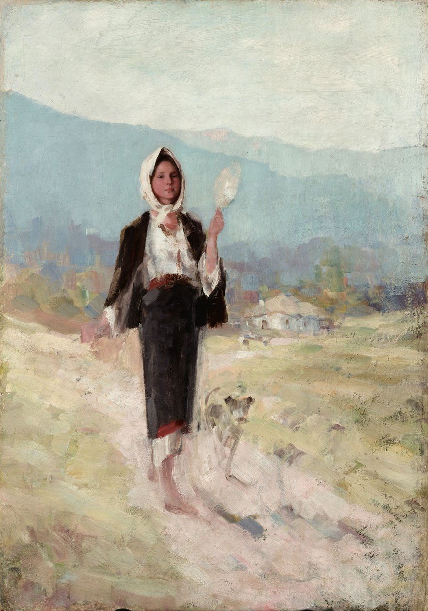 Bondekvinne med spindel av Nicolae Grigorescu