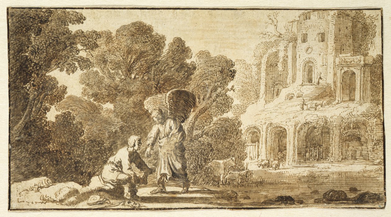 Tobias and the Angel, ca. 1625 (penn og blekk på papir) av Nicolaes Cornelisz c.1592 1655 Moeyaert