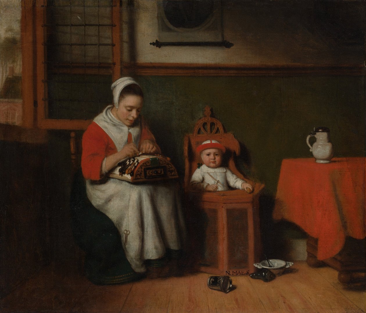 Snøremakeren, ca. 1656 av Nicolaes Maes
