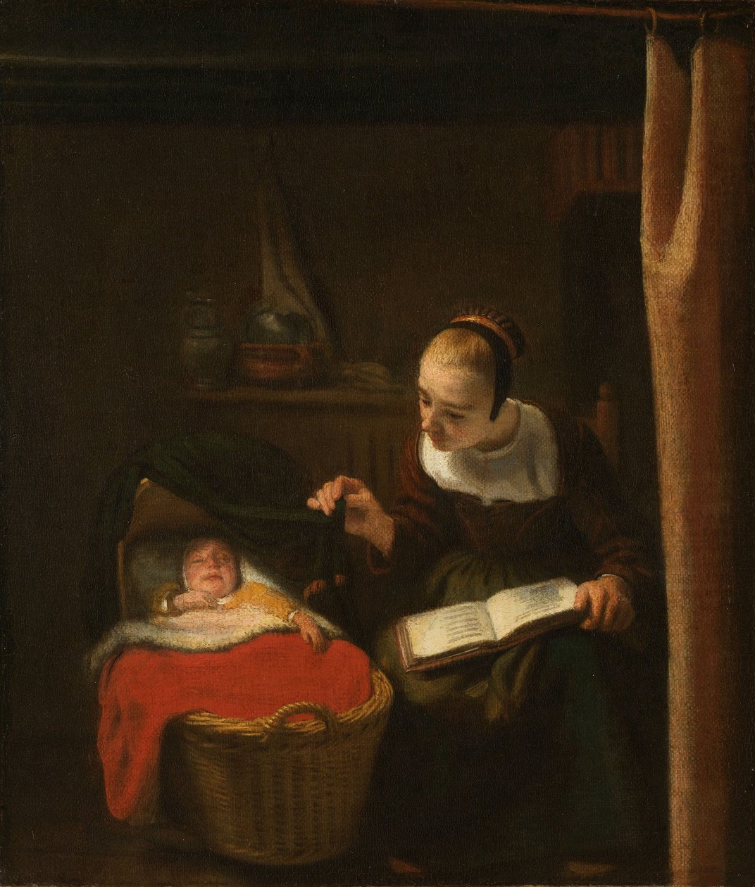 Ung kvinne ved en vugge, 1652-62 av Nicolaes Maes