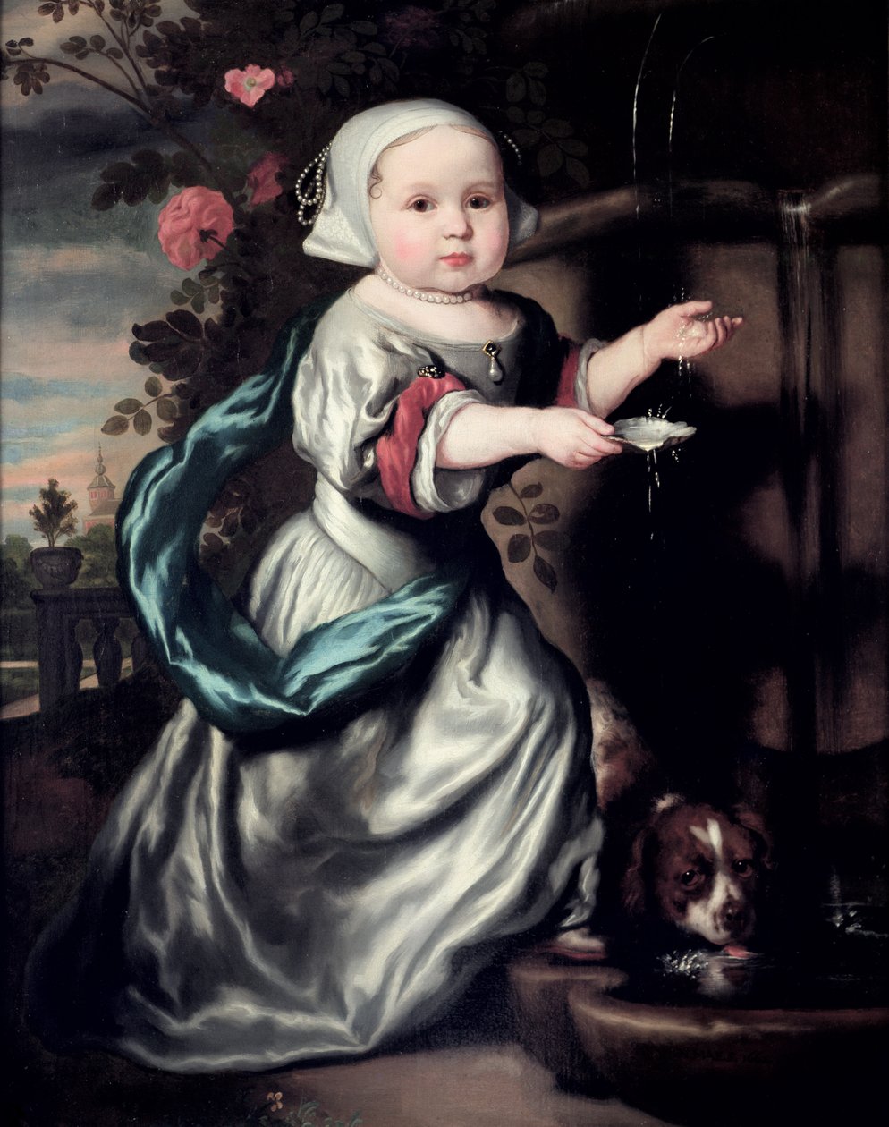 Ung jente ved en fontene, 1662 av Nicolaes Maes