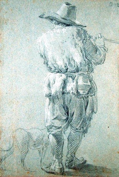 Fløytespillende Shepherd, 1644 (kritt på papir) av Nicolaes Pietersz. Berchem