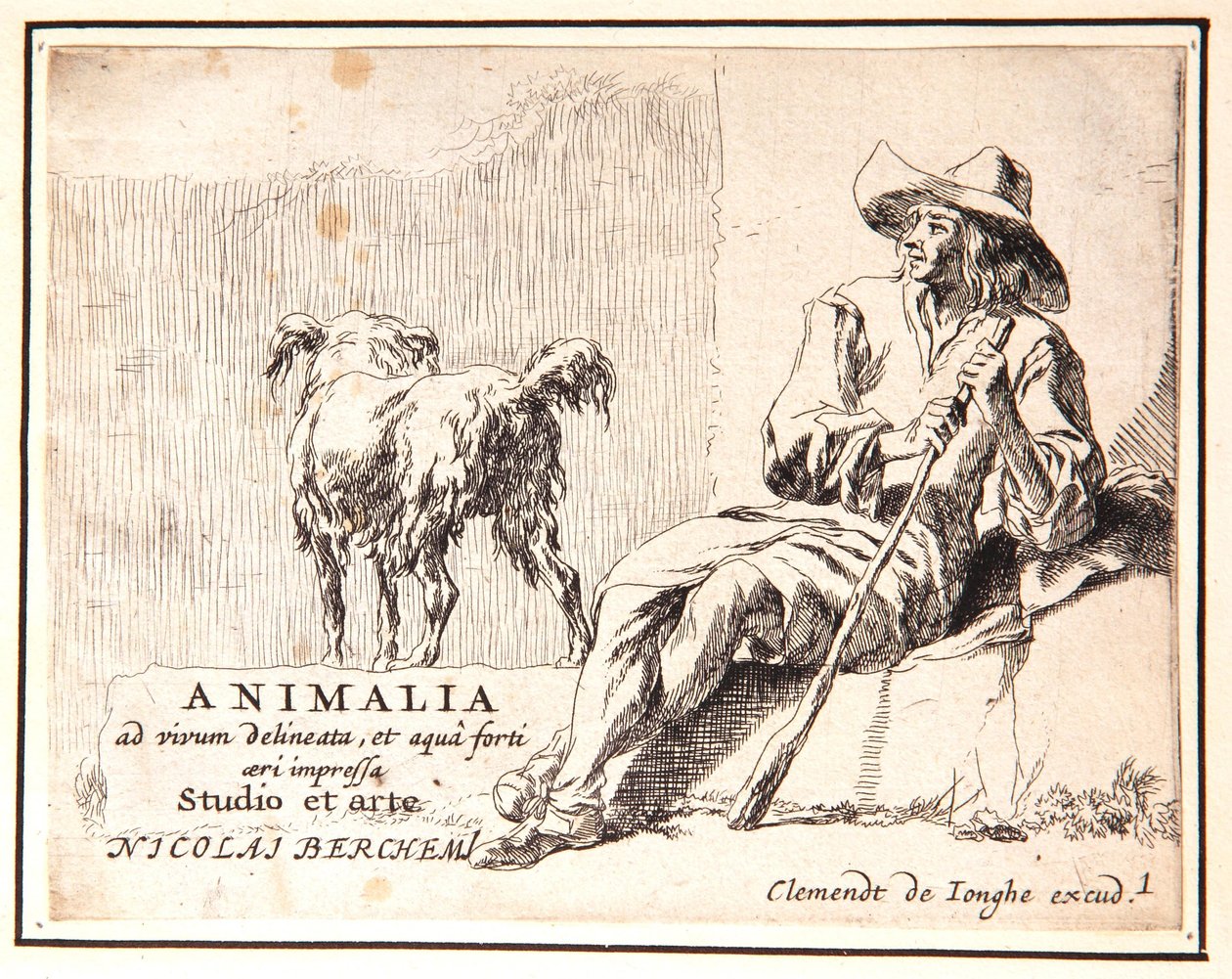 Gjeter og hund av Nicolaes Pietersz. Berchem