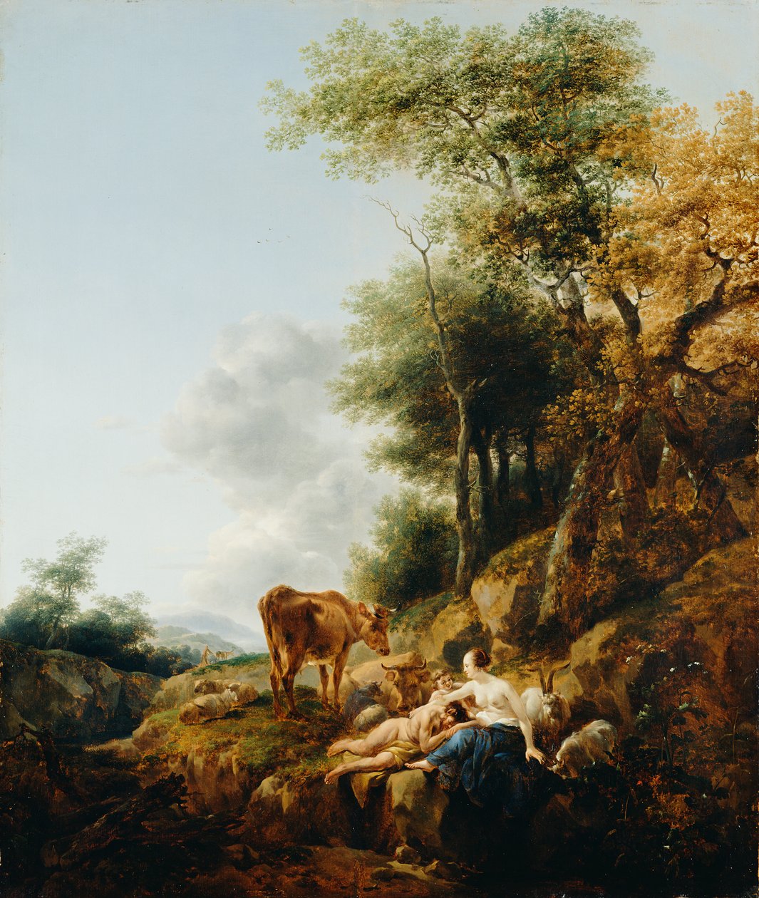 Landskap med en nymfe og en satyr av Nicolaes Pietersz. Berchem
