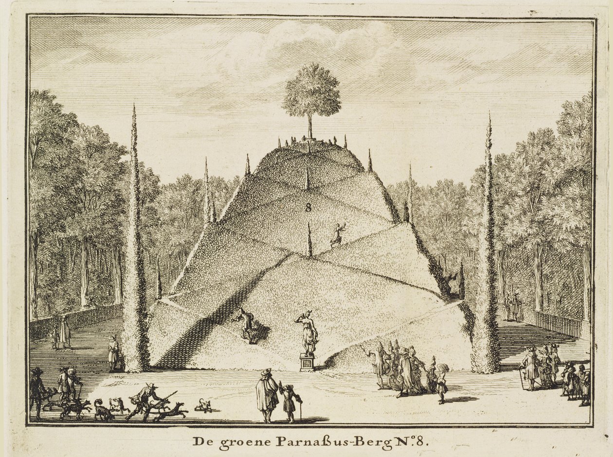 Kunstig Mount Parnassus, gravert av Johannes Van den Aveele (d.1727) av Nicolaes Jansz Visscher
