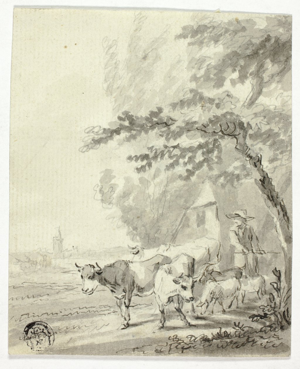 Mann som gjeter kyr og sauer av Nicolaes Berchem