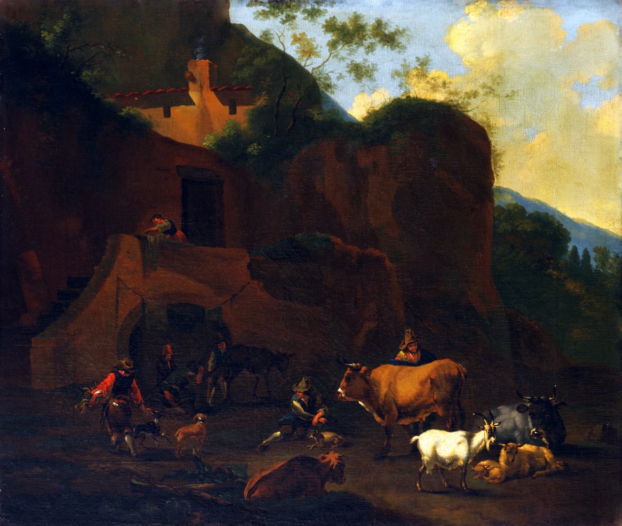 Bønder og storfe, 1600-tallet av Nicolaes Berchem