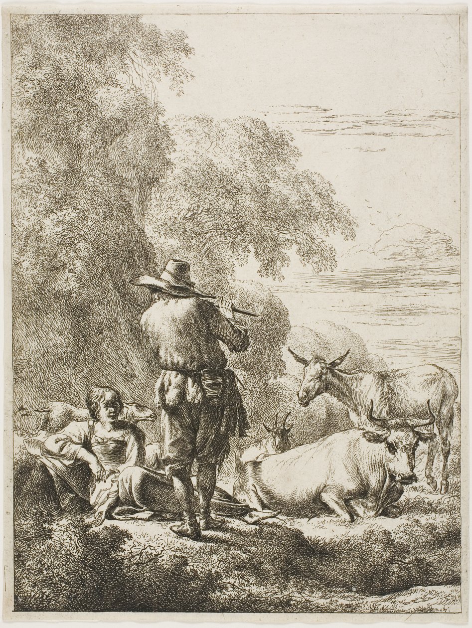 Shepherd spiller på fløyte av Nicolaes Berchem