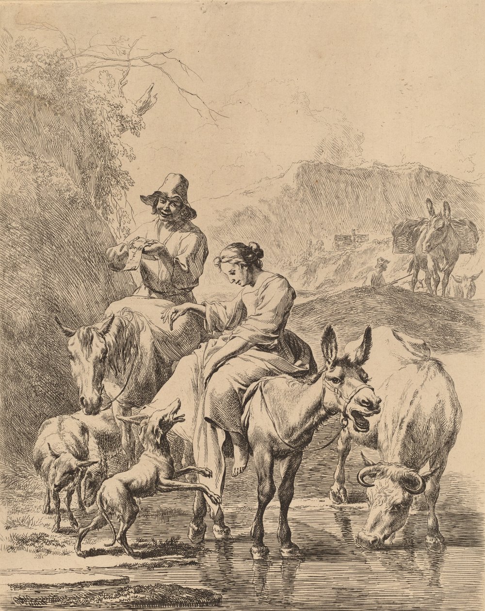 Gjeterinne på et esel. av Nicolaes Berchem
